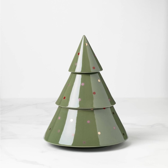 Kate Spade Christmas Holiday Tree Treat Jar Decor with Red and Pink Dots NWT - Picture 1 of 4